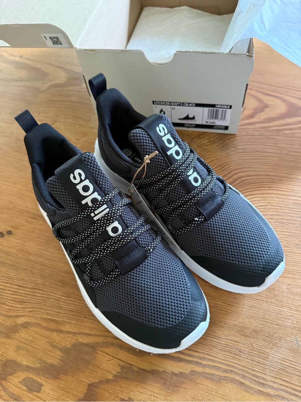 adidas lite racer adapt 5 youth Black and White Mesh Sneakers